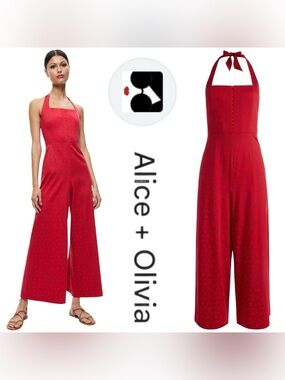 Alice + Olivia Red Halter Wide-Leg Jumpsuit NWT $495 Sz 14